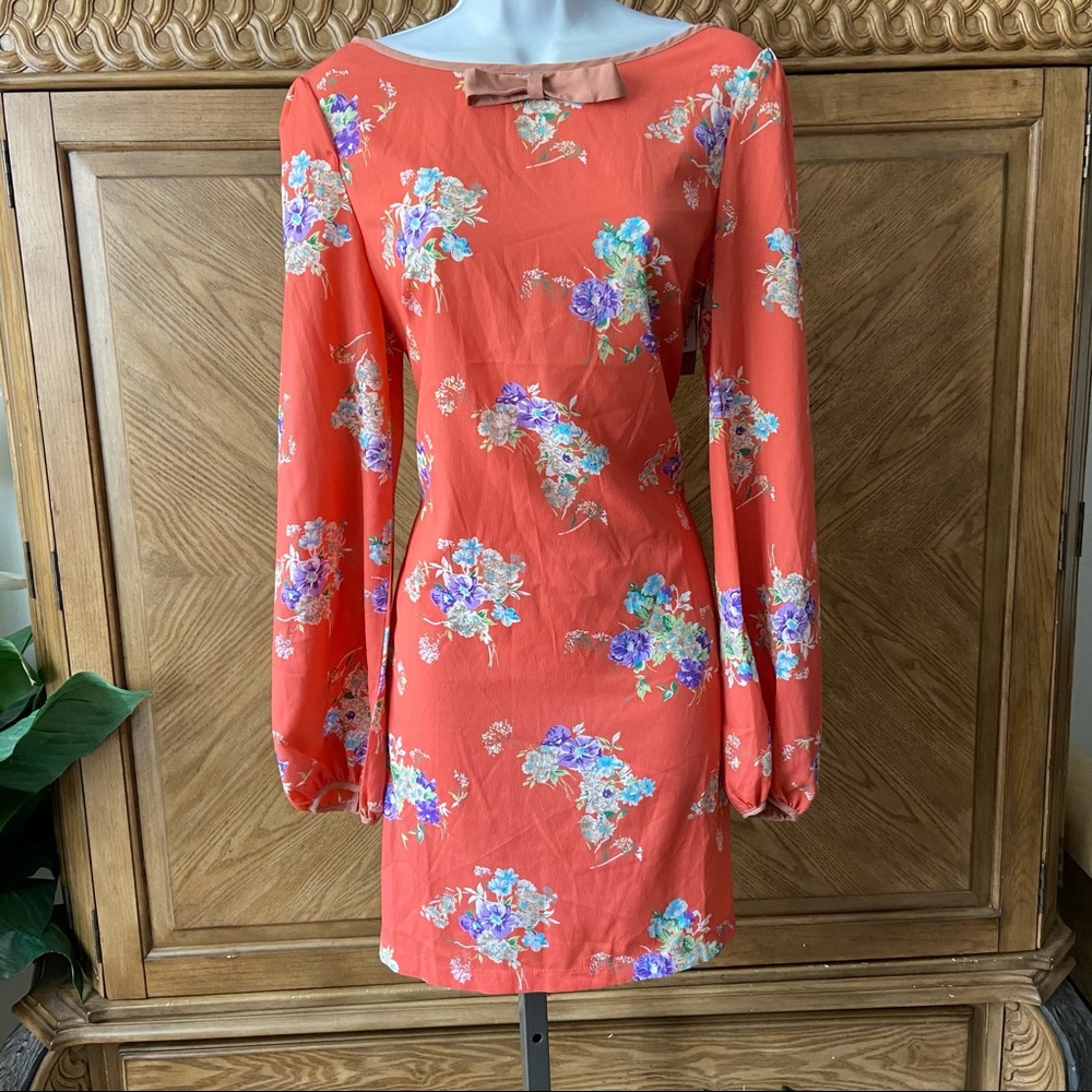 Moonlight Peach multicolor floral bow tie dress
